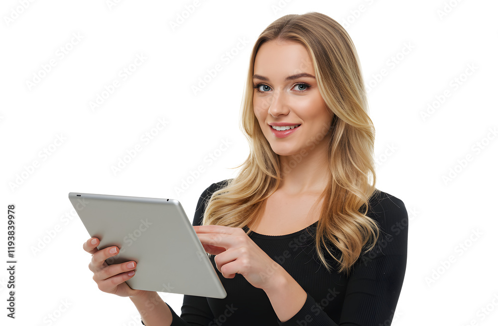 Beautiful smiling woman holding a tablet computer. Beautiful smiling woman holding a tablet computer.
