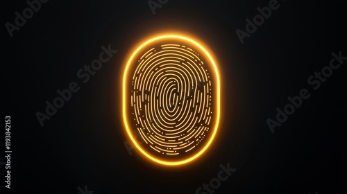 Modern yellow fingerprint icon with subtle glow effect, on a solid black background, capturing the essence of security and identity