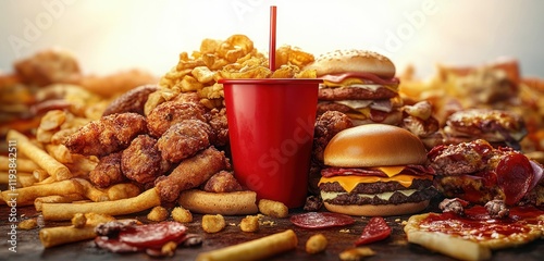 Health Risks of Fast Food Consumption Obesity Diabetes Fried Foods Soft Drinks Burger Fried Chicken Pizza Snack photo