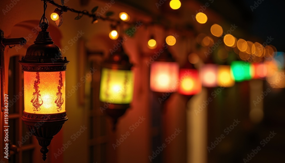 A Row of Lights Hanging from Walls Near Doorway and Behind It A Row of Lights Hanging from Walls Near Doorway and Behind It