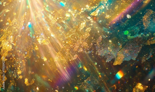 Abstract Background with Golden Glitter and Rainbow Lens Flare