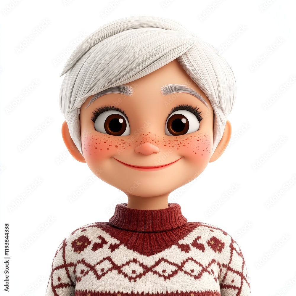 Cheerful 3D Memoji of an Elderly European Woman with Freckles and White Hair on a Plain Background Cheerful 3D Memoji of an Elderly European Woman with Freckles and White Hair on a Plain Background