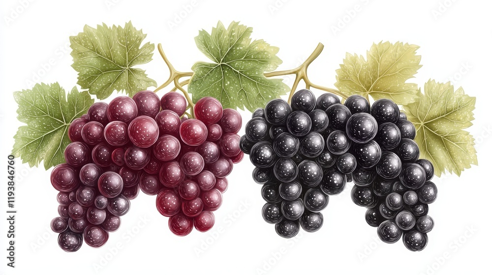 artistic arrangement of black, green, and red grapes, stylized banner layout, digital illustration, isolated on white background artistic arrangement of black, green, and red grapes, stylized banner layout, digital illustration, isolated on white background