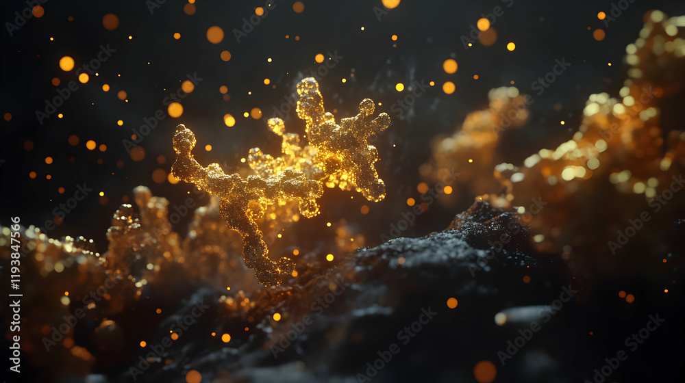 Obraz premium Abstract golden glittering particles in dark background design