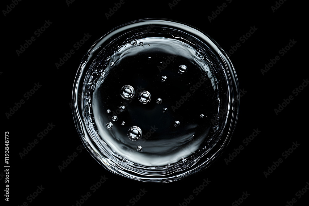 Circular Glass Container with Clear Liquid and Bubbles Circular Glass Container with Clear Liquid and Bubbles
