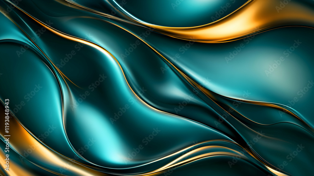 Abstract Curved Lines in Teal and Gold with Smooth Textures Abstract Curved Lines in Teal and Gold with Smooth Textures