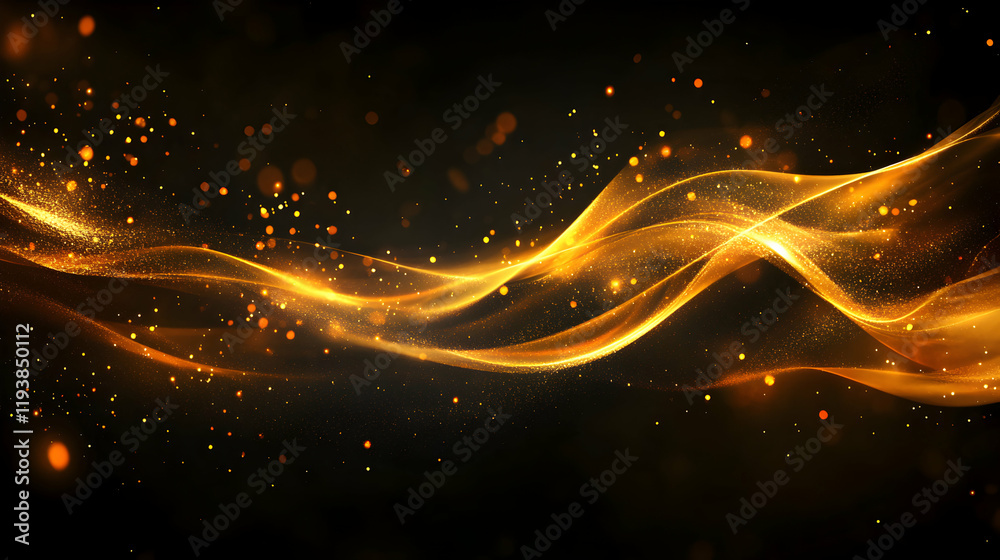 Fototapeta premium Golden Wave Abstract Background with Sparkles and Light Effects