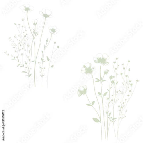Wildflowers floral vector art, Abstract botanical 