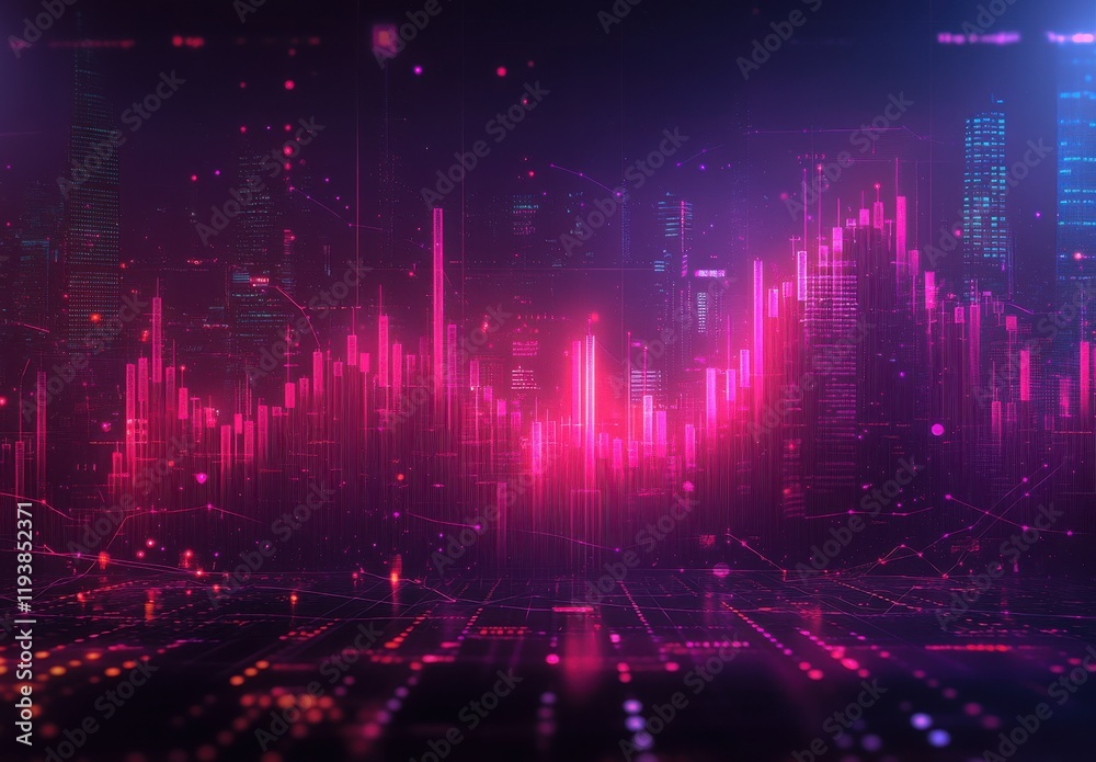 Abstract futuristic digital landscape featuring vibrant data visualization with glowing graphs and charts representing financial growth in a tech-focused environment Abstract futuristic digital landscape featuring vibrant data visualization with glowing graphs and charts representing financial growth in a tech-focused environment