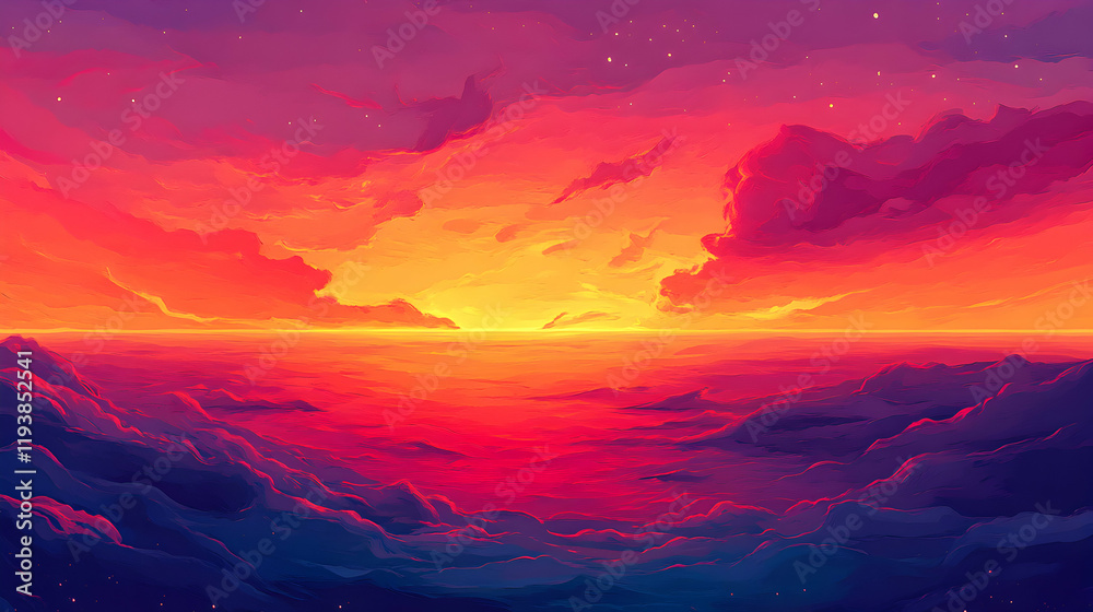 Vibrant Sunset Over Tranquil Ocean with Colorful Clouds Vibrant Sunset Over Tranquil Ocean with Colorful Clouds