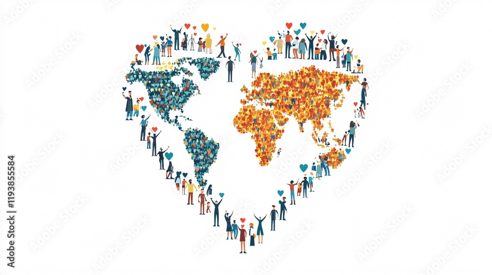 Naklejka premium Global Peace Celebration with Heart-Shaped World Design - Wide-Angle View