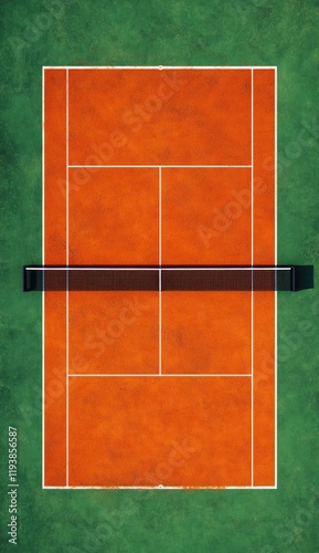 Overhead view of a clay tennis court