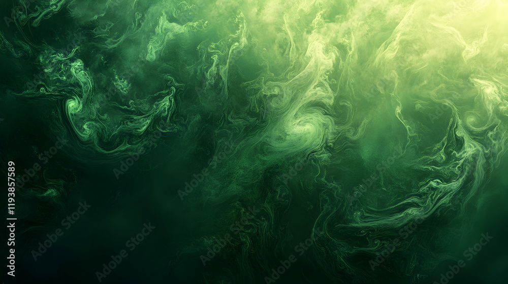 Abstract Green Swirls with Ethereal Light and Fluid Motion