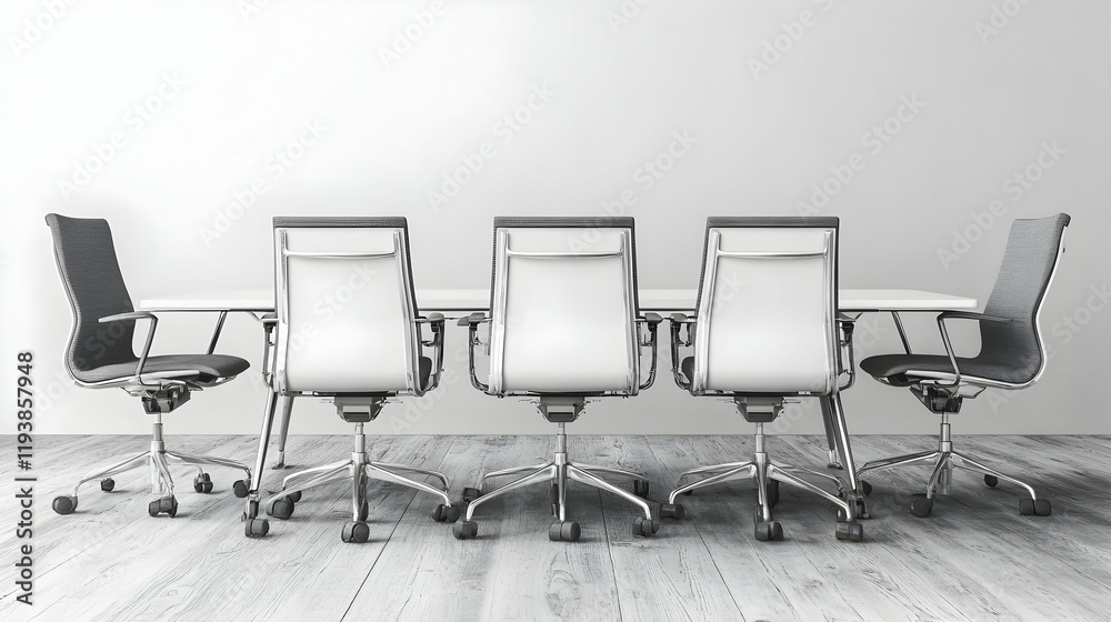 Obraz premium Modern Office Chairs Around a Table, Ready for Meetings