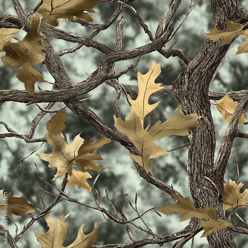 Mossy Oak Tree Hunter Camouflage, Seamless Tactical Camo Pattern