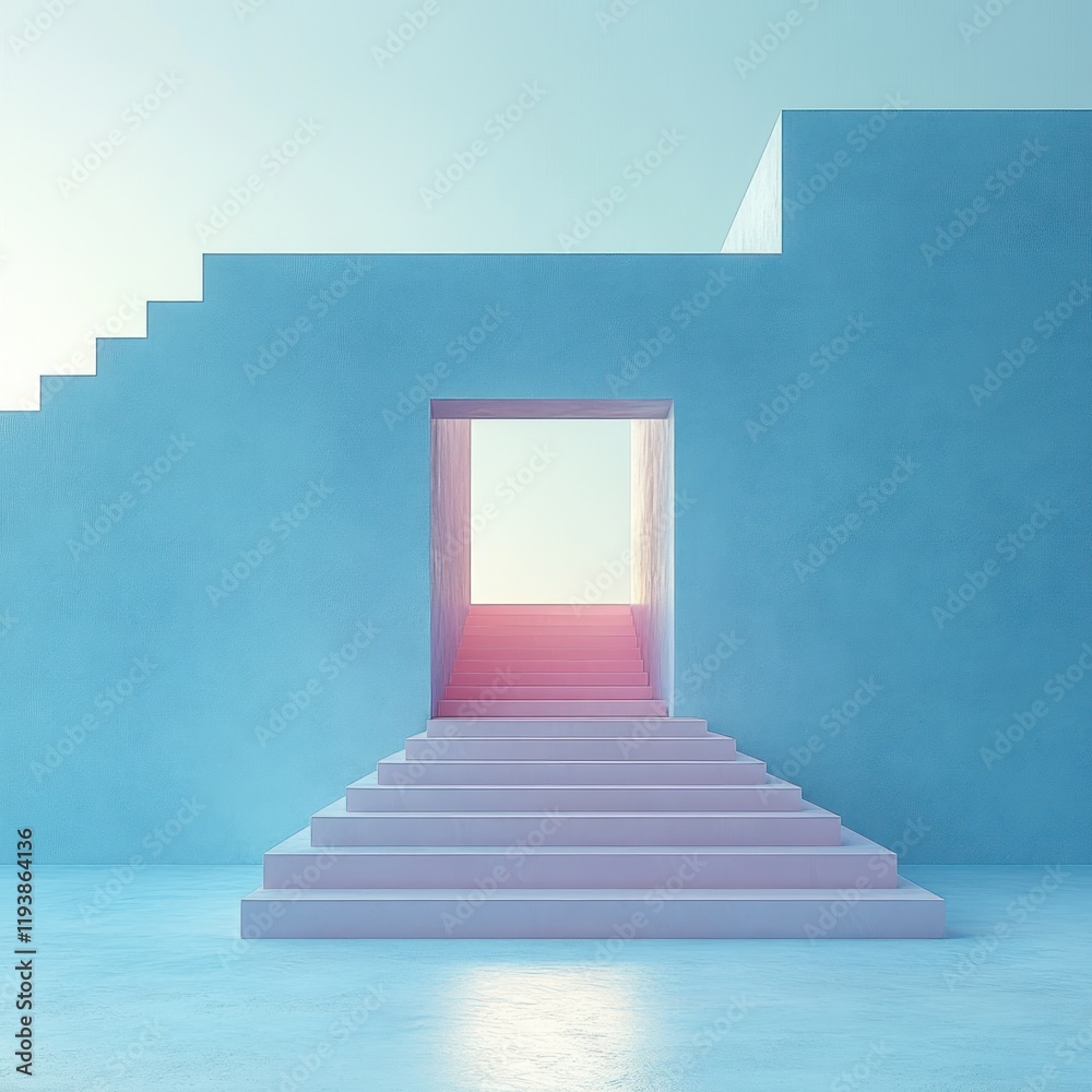 Fototapeta premium Geometric Dreamscape Stairway Floating Portal Minimalist Showcase Presentation