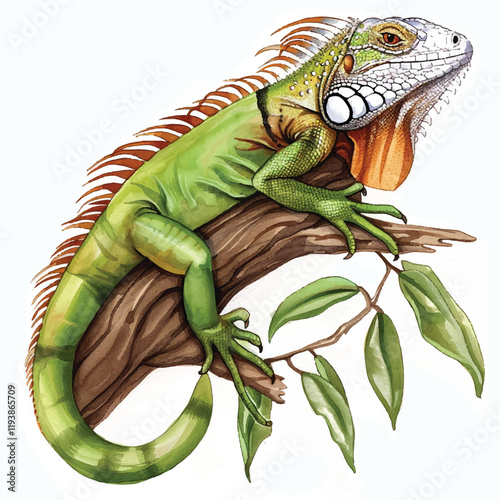 Watercolor Iguana white background 