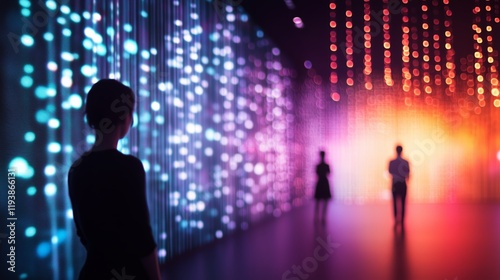 Immersive digital light art installation with silhouettes
