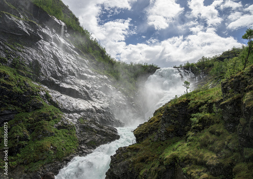 Misty Waterfall in a Norwegian Mountain