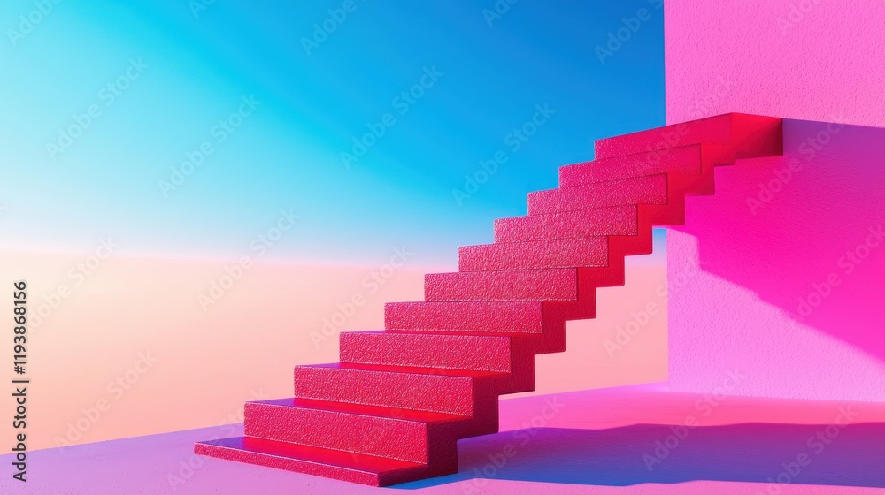 Fototapeta premium Colorful stairs leading to a bright horizon abstract art installation contemporary environment artistic viewpoint