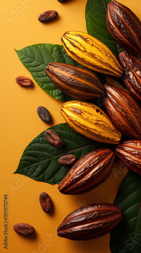 Eco-friendly cacao products showcased on a vibrant, clean background with space for promotional text