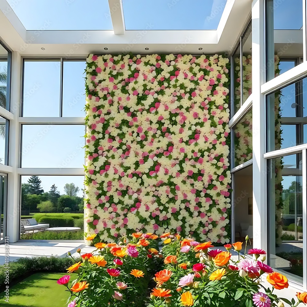 Fototapeta premium Modern home features a stunning floral wall display