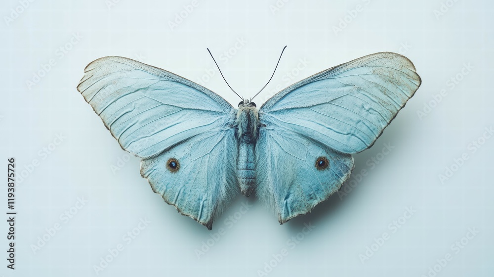 Blue butterfly resting with open wings white background nature photography calm environment close-up view serenity and beauty Blue butterfly resting with open wings white background nature photography calm environment close-up view serenity and beauty
