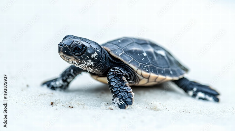 Obraz premium Baby turtle journey white background nature photography minimalist setting close-up view inspirational concept