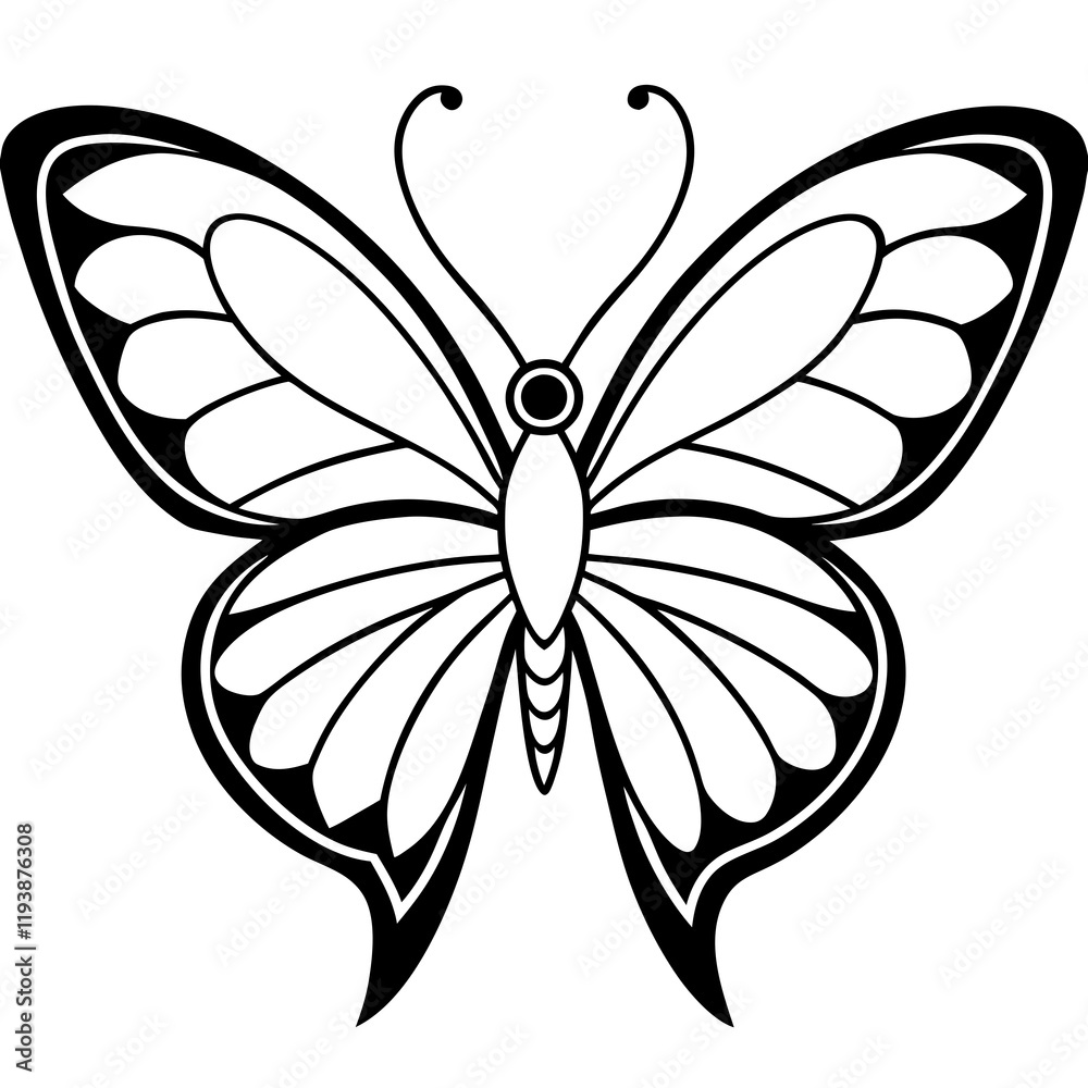 Cute Silhouette of a Butterfly line art vector cartoon illustration