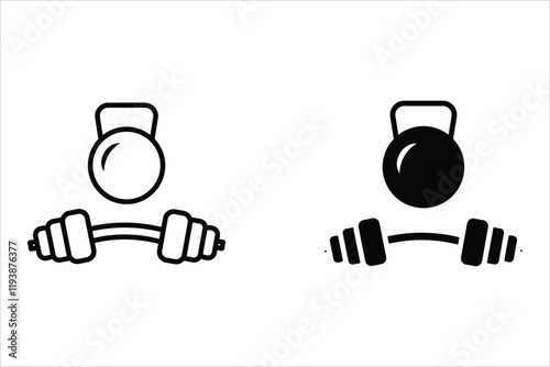 Dumbbells and kettlebells vector icon set on white background
