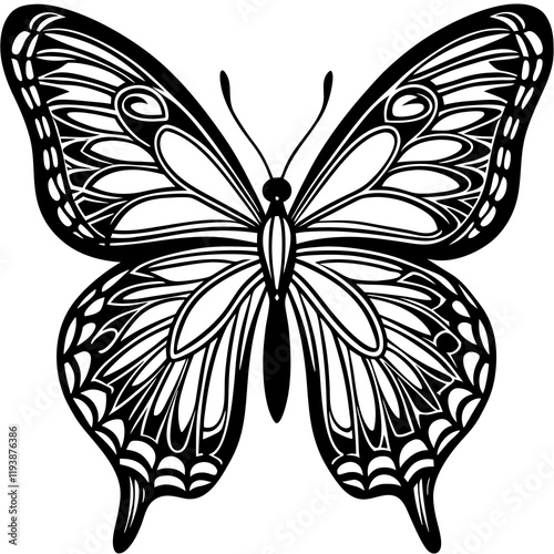 Cute Silhouette of a Butterfly line art vector cartoon illustration