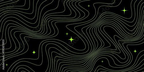 Y2K Background with a Pattern of Lines and Stars. Abstract Retro Metaverse Space. Vector Funky and Groovy Bg. Dark Night with Acidic Graphic Elements.