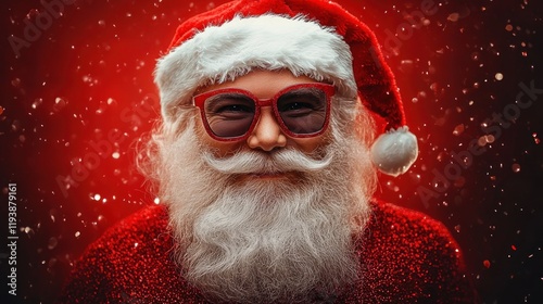 Cool Smiling Santa Claus with Glasses Positive Christmas New Year Celebration Mood