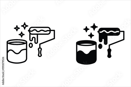 Paint bucket and paint roller icon set. Paint bucket icon