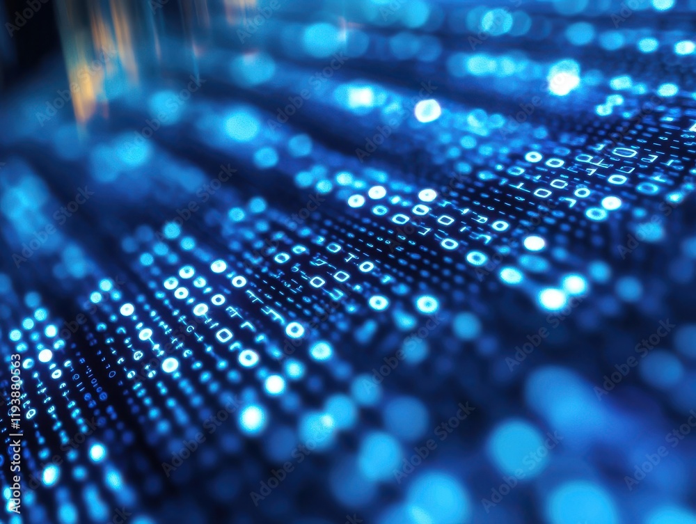 Abstract representation of digital data streams with glowing binary code in blue tones, highlighting the technology and innovation concept in a futuristic setting. Abstract representation of digital data streams with glowing binary code in blue tones, highlighting the technology and innovation concept in a futuristic setting.