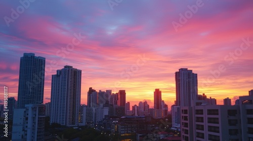 Wallpaper Mural Colorful Sunset Over City Skyline with Modern Buildings and Clouds Torontodigital.ca