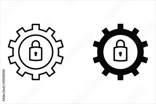 Lock and gear icon set. filled flat sign for mobile concept and web design. Cyber security setting glyph icon. Symbol, logo illustration. Vector graphics