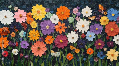 Vibrant Mosaic of Colorful Flowers in a Stunning Artwork Design