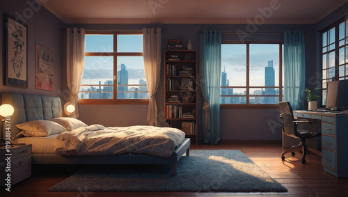 anime style bedroom illustration background