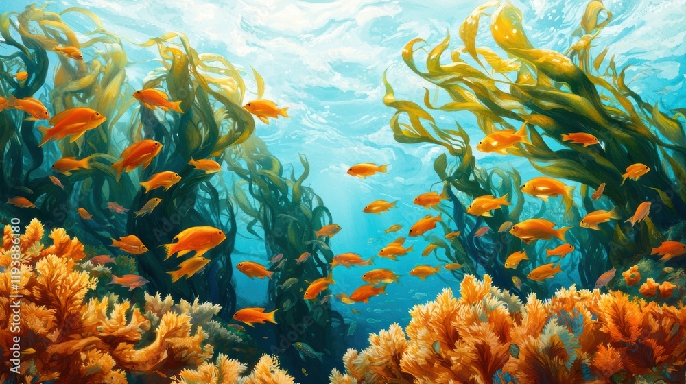 Fototapeta Vibrant Underwater Scene with Colorful Fish and Coral Reef