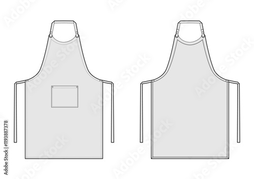 Sommelier Aprons typical A-shaped throw-overs technical fashion illustration. Chef uniform for cooking Flat sketch outline apparel template front, back view. Women, men CAD mockup isolated on white