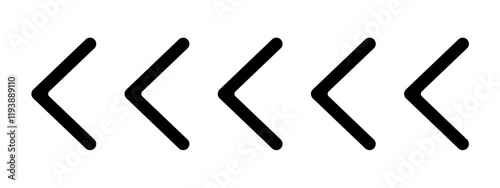 Black chevron arrows. Repeated triangular V shaped stripes. Next symbol. Motion, download, road caution, orientation, army insignia, military or navigation sign. Vector illustration.