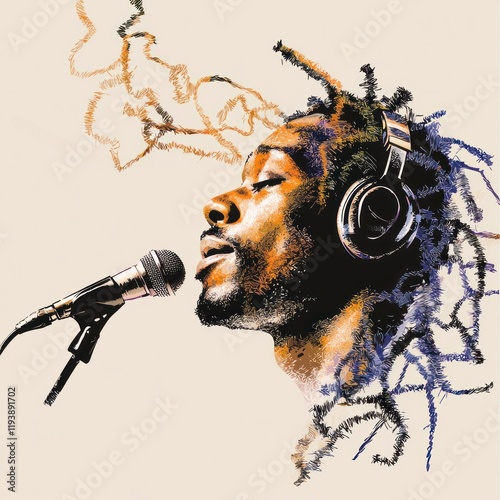 Reggae Singer  Headphones  Microphone  Music  Abstract Art