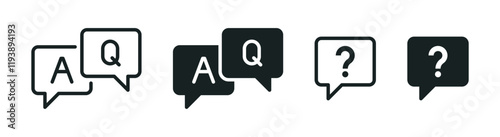 question mark icon button in speech bubble. questions and answers icon Q&A vector set, FAQ and support icons for websites, help centers. frequently asked questions signs