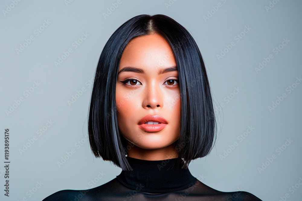 Portrait of Woman with Black Bob Haircut