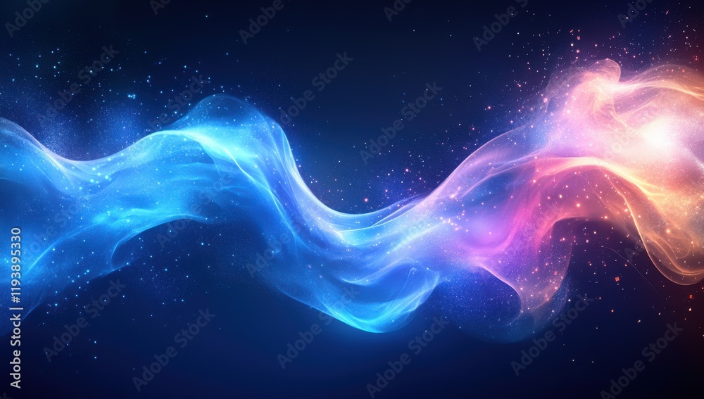 Obraz premium Ethereal Waves of Colorful Abstract Light Flowing Through a Cosmic Space with Starry Background of Blue, Pink, and Purple Hues for Creative Art Projects