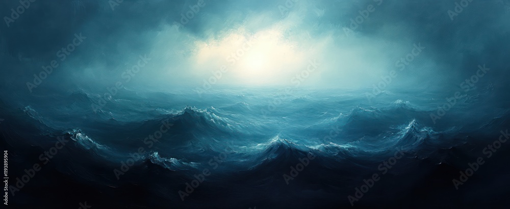 Naklejka premium Deep Teal Abstract Painting with Ethereal Glow and Soft Gradients