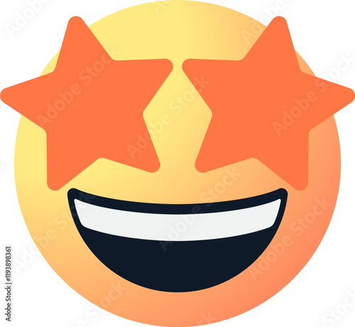 star eyes emoji, smiley face emoticon with starry eyes , grinning emoji with star shaped eyes - Wow emotion - Starry Eyed - Excited emoticon