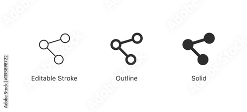 share vector icon network connection data sharing symbol in three styles: editable stroke, outline, and solid for user interfaces, app design, and web design. minimal vector illustration