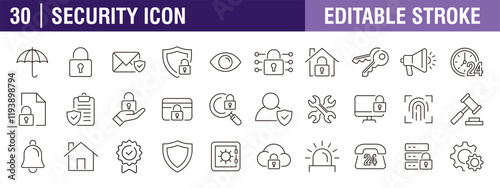 Collection of security icons. Privacy, police, defense, protection, security system. Vector design template, signs, symbols, editable stroke.